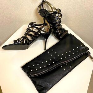 Black Rhinestone Fold Over Clutch